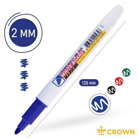 Маркер для белых досок Crown "Multi Board Slim" синий, пулевидный, 2мм 