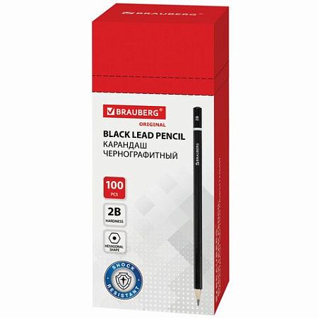 Карандаш чернографитный BRAUBERG, 1 шт., "Touch line", 2В, корпус черный, заточенный, 180623 
