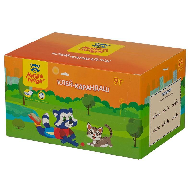 Клей-карандаш Мульти-Пульти "Котики", 09г, фигурный колпачок, ПВП, дисплей бокс, ассорти