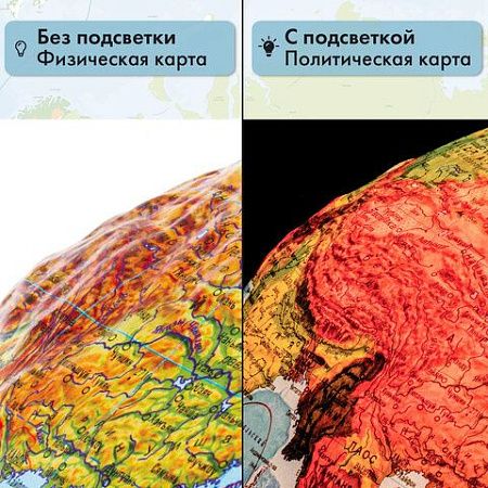 Глобус физический/политический Globen Классик, диаметр 320 мм, с подсветкой, рельефный, К013200223 