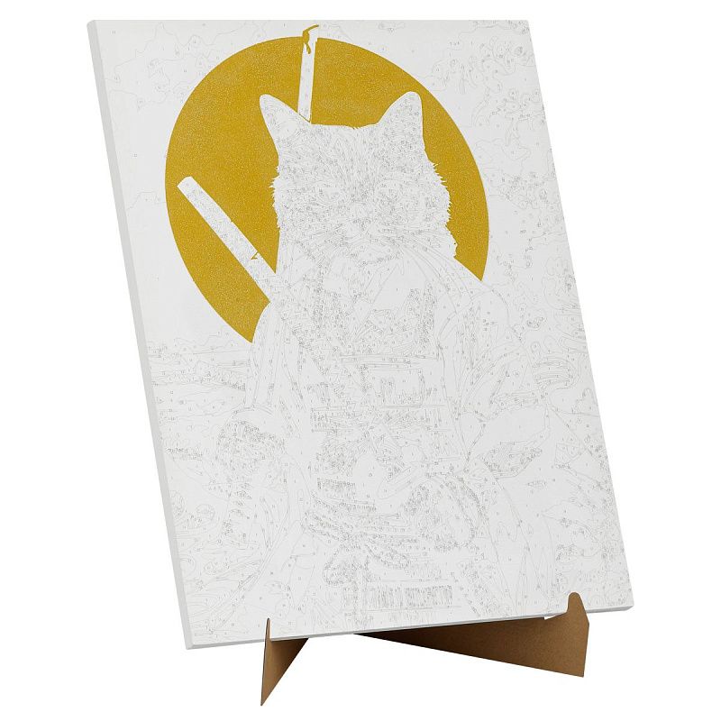 Картина по номерам на холсте с глиттером ТРИ СОВЫ "Кот-самурай", 40*50, с акриловыми красками и кистями