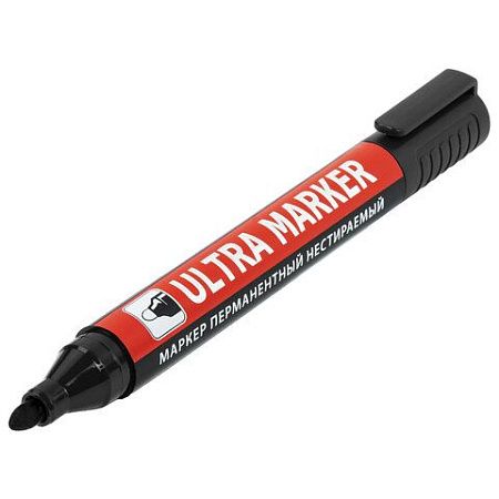 Маркер перманентный ULTRA MARKER, ЧЕРНЫЙ, 3,5 мм, с клипом, BRAUBERG, 152204 