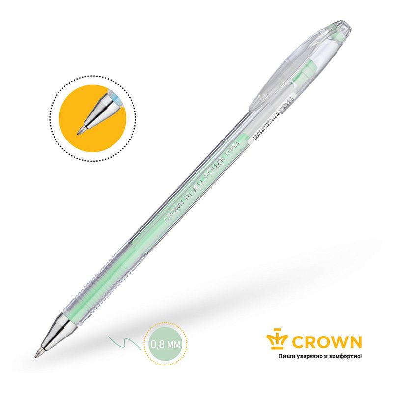 Ручка гелевая Crown "Hi-Jell Pastel" зеленая пастель, 0,8мм 