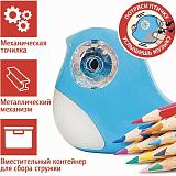 Точилка механическая ПИФАГОР "Птичка", корпус голубой, 228490