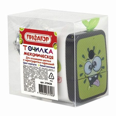 Точилка механическая ПИФАГОР "Киви", корпус белый/салатовый, 270428 