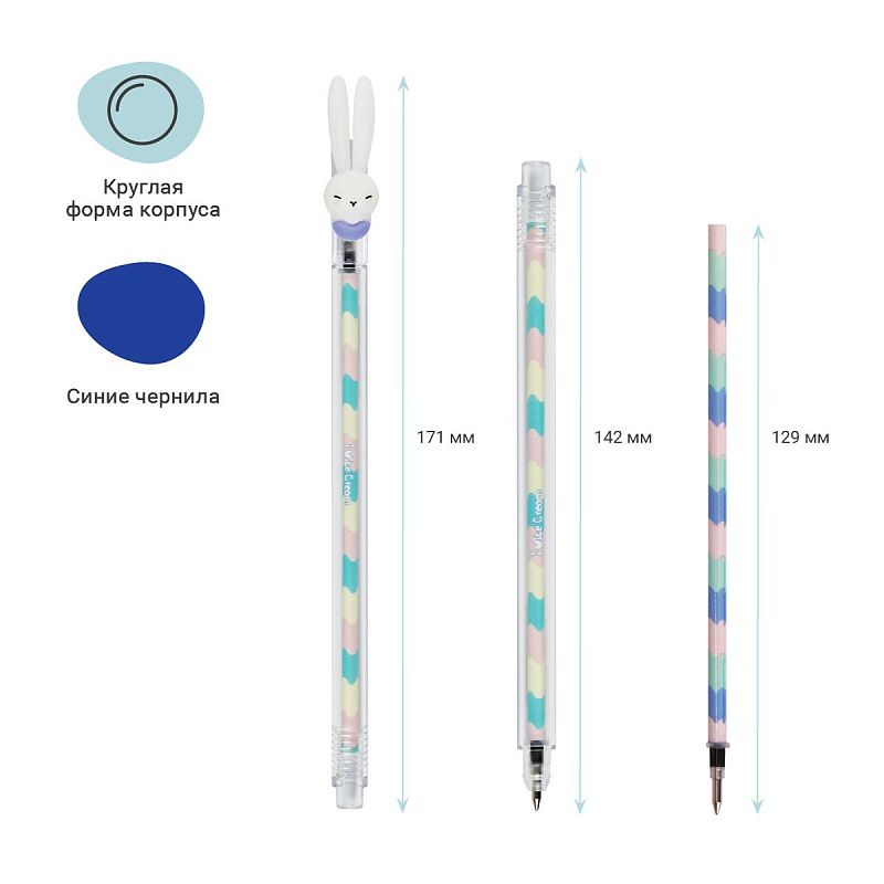Ручка шариковая MESHU "Ice Cream Rabbit ", синяя, 0,7мм, корпус ассорти, с топпером 
