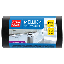 Мешки для мусора 120л OfficeClean ПВД, 70*110см, 70мкм, 10шт., супер прочные, черные, в рулоне