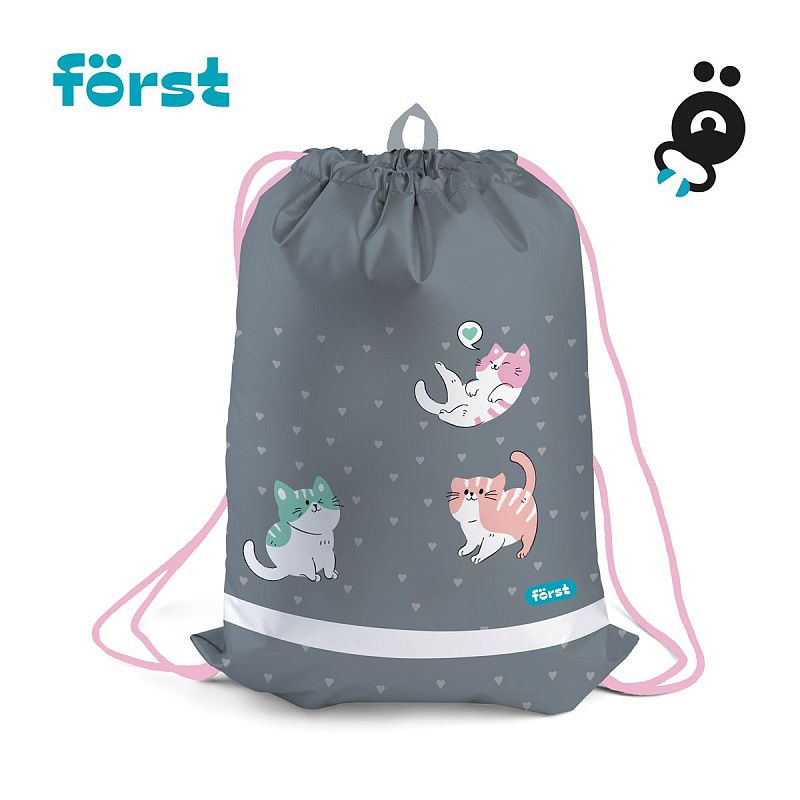 Мешок для обуви 1 отделение Först "Kittens", 360*460мм, вентиляционная сеточка, светоотражающая полоса 