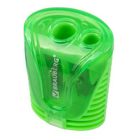 Точилка BRAUBERG "Cell Dual", 2 отверстия для чернографитных карандашей (в том числе утолщенных), с контейнером, корпус ассорти, 228435 