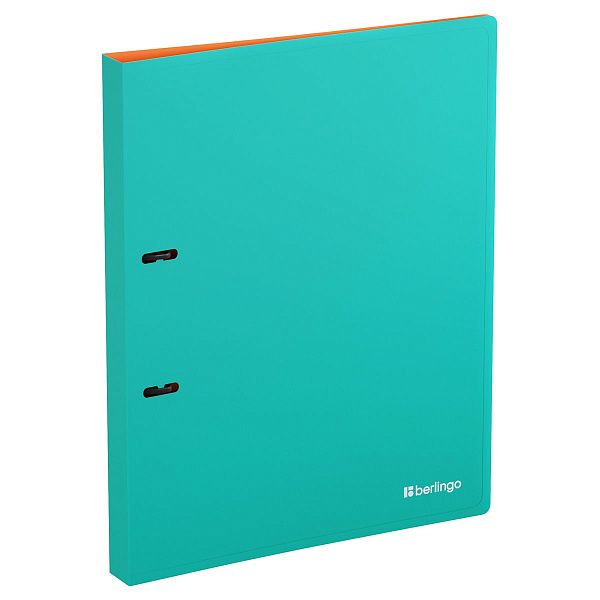 Папка на 2 кольцах Berlingo "Soft Touch Pro" A4, 25мм, 700мкм, D-кольца, с внутр. карманом, бирюзовая, внутр. оранжевая, софт-тач
