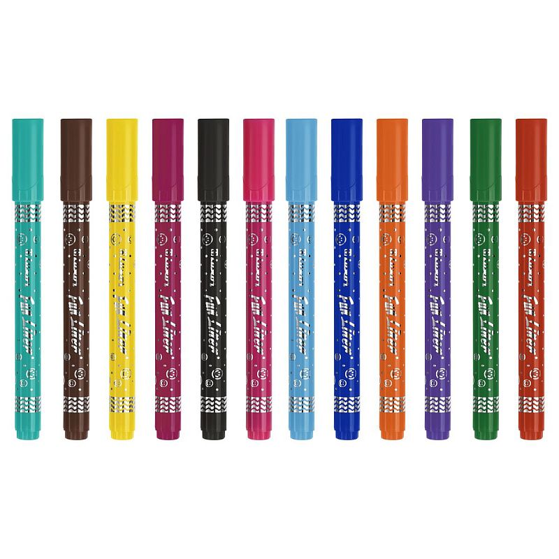 Фломастеры Luxor  "Fun Liner", 12цв., декор.корпус, смываемые, пластиковый пенал