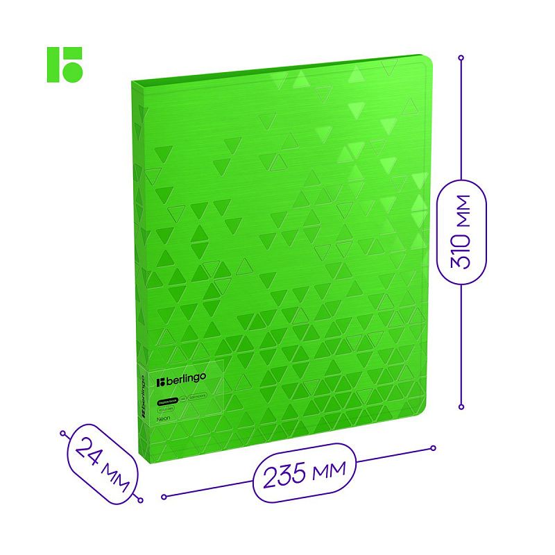 Папка с 40 вкладышами Berlingo "Neon", 24мм, 1000мкм, зеленый неон, с внутр. карманом 