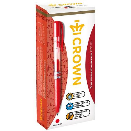 Ручка гелевая автоматическая Crown "Auto Jell" красная, 0,7мм 