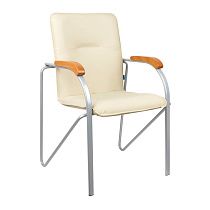 Стул Helmi HL-F03 "Самба", каркас металл алюм., экокожа, бежевый, бук BOX2
