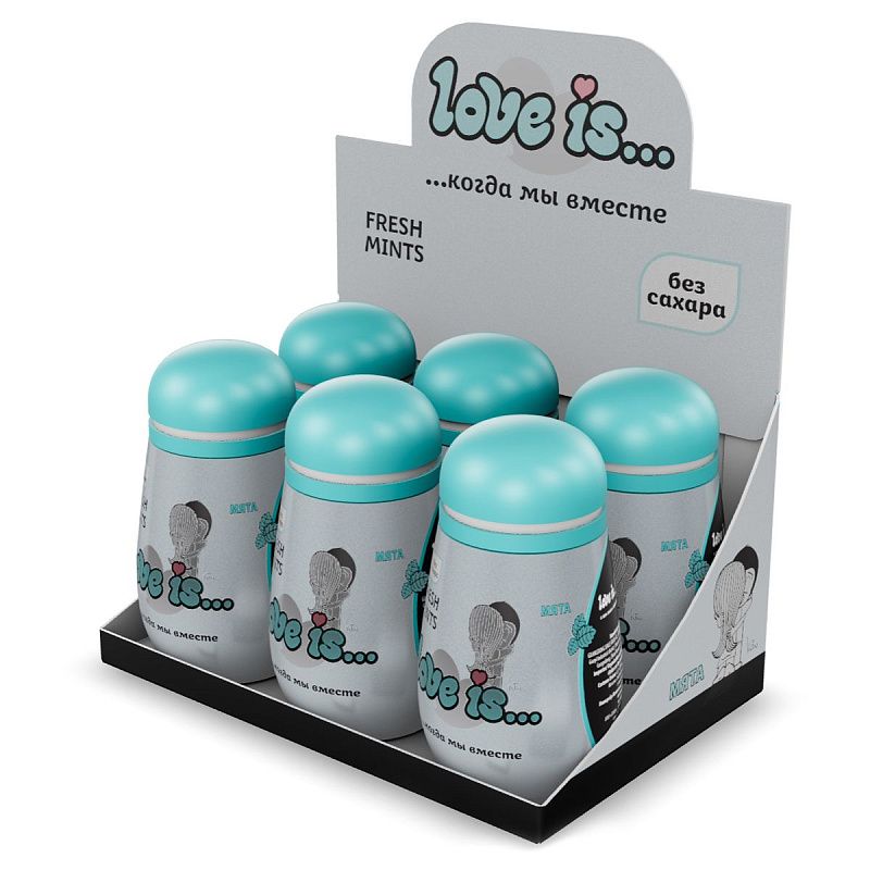 Освежающее драже Love is... со вкусом мяты, в пластиковой упаковке 45г