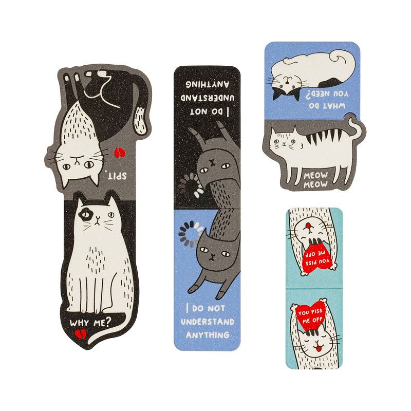 Закладки магнитные для книг, 4шт., MESHU "Забавный кот", ламинация с блестками 