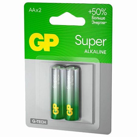 Батарейки КОМПЛЕКТ 2 шт., GP Super, AA (LR6, 15А), алкалиновые, пальчиковые, блистер, 15A-2CR2