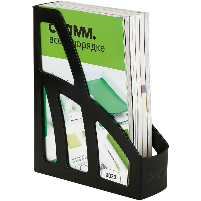 Лоток для бумаг вертикальный СТАММ "Лидер", черный, ширина 75мм