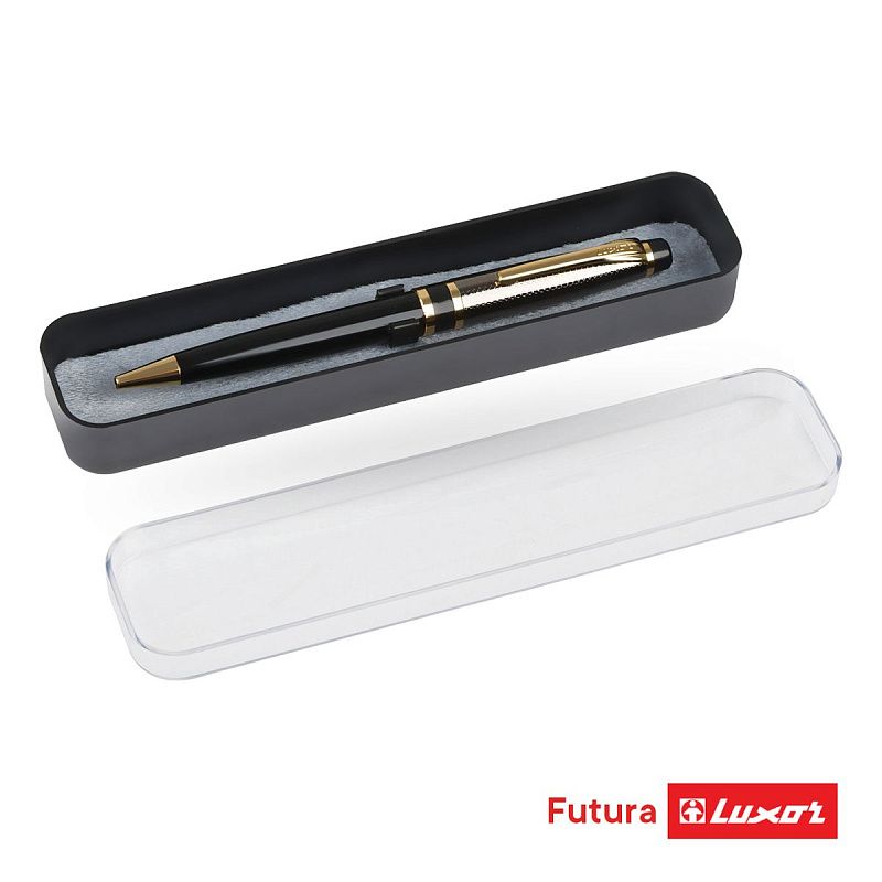 Ручка шариковая Luxor "Futura" синяя, 0,7 мм, корпус черный/золото, поворотный механизм, футляр 