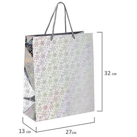 Пакет подарочный новогодний (1 шт) 26x13x32см (L), ГОЛОГРАФИЯ ассорти 3 цвета, ЗОЛОТАЯ СКАЗКА, 609612