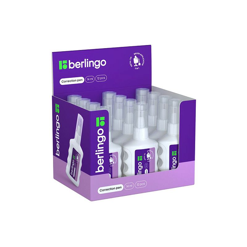 Корректирующий карандаш Berlingo 2в1, 14мл, металлический наконечник/кисть