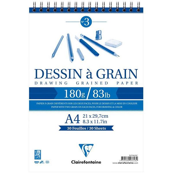 Скетчбук 30л., А4 Clairefontaine на гребне, мелкозернистая, 180г/м2