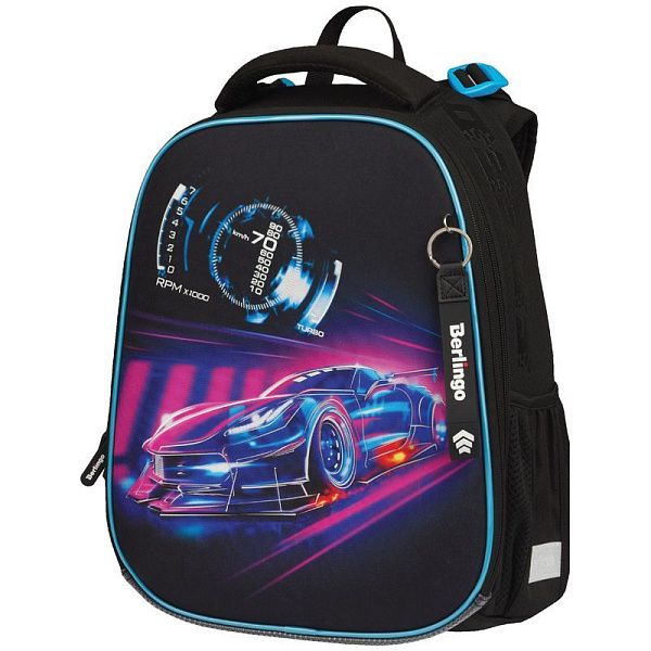 Ранец Berlingo Expert Max "Neon car" 37*28*16см, 2 отделения, анатомическая спинка, дождевик в комплекте