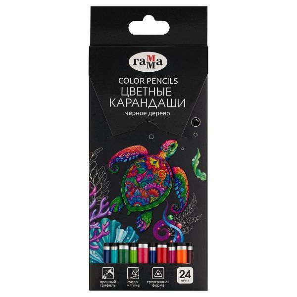 Карандаши цветные Гамма "Классические", 24цв., черное дерево,заточен., картон. упак., европодвес