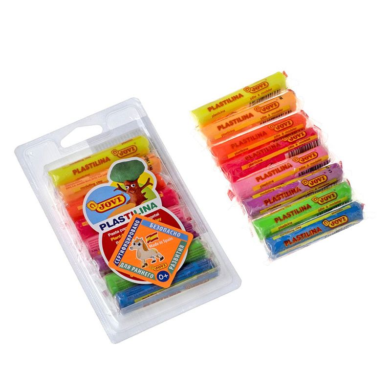 Пластилин JOVI, 08 цветов, 120г, растительный, флуоресцентный, блистер