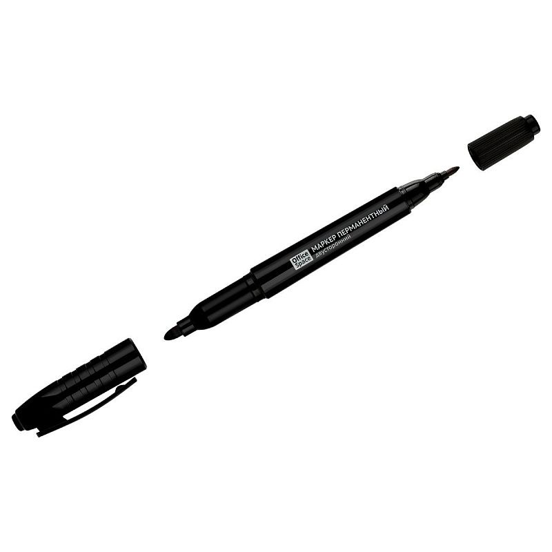 Маркер перманентный OfficeSpace двусторонний, черный, круглый наконечник, 2/4мм