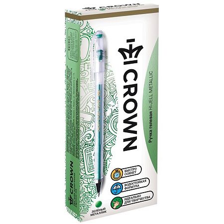 Ручка гелевая Crown "Hi-Jell Metallic" зеленая металлик, 0,7мм 