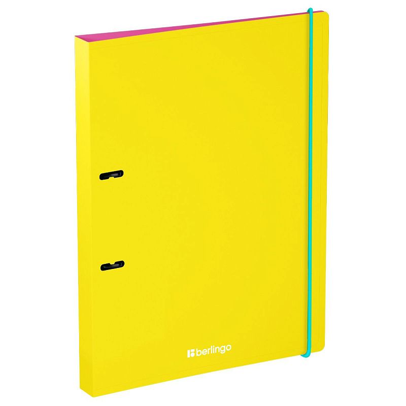 Папка на 2 кольцах Berlingo "Raze" А4, 24мм, 600мкм, D-кольца, с внутр. карманом, желтая, софт-тач