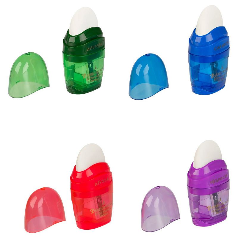 Точилка пластиковая с ластиком Мульти-Пульти "Волшебник Изумрудного города" 1 отверстие, контейнер, ассорти 