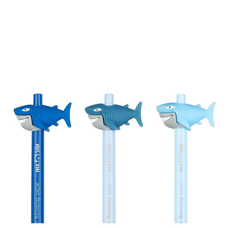 Ручка шариковая автоматическая MESHU "Shark" синяя, 0,7мм, корпус ассорти, с топпером 