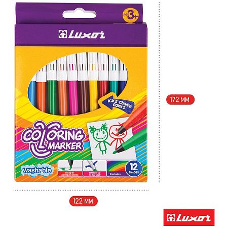 Фломастеры Luxor "Coloring", 12цв., смываемые, картон, европодвес