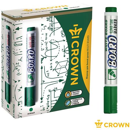 Маркер для белых досок Crown "Multi Board" зеленый, пулевидный, 3мм 
