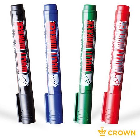 Набор перманентных маркеров Crown "Multi Marker" 04цв., пулевидный, 3,0мм, чехол с европодвесом 