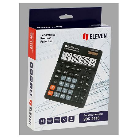 Калькулятор настольный Eleven SDC-444S, 12 разрядов, двойное питание, 155*205*36мм, черный