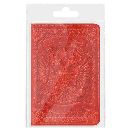 Обложка для паспорта Кожевенная мануфактура, нат. кожа, "Герб", красный 