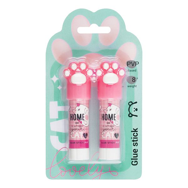 Набор клей-карандаш MESHU с топпером "Paw", 8г, 2шт в блистере, ПВП, розовый