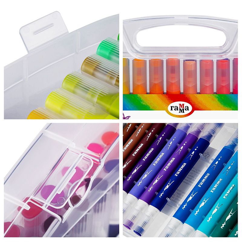 Фломастеры двусторонние Гамма "Классические", 36цв., суперсмываемые, пластик.бокс, т/у