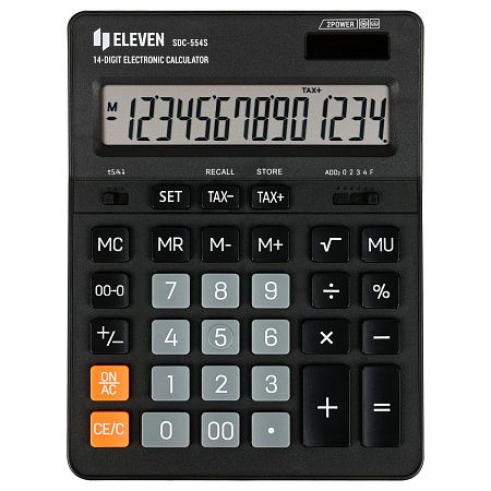 Калькулятор настольный Eleven SDC-554S, 14 разрядов, двойное питание, 155*205*36мм, черный