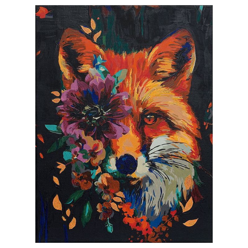 Картина по номерам на холсте с глиттером ТРИ СОВЫ "Лиса с цветами", 30*40, с акриловыми красками и кистями