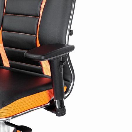 Кресло компьютерное МЕТТА "ErgoLife" 10 B2-160D, 2D-подголовник, экокожа/сетка, черное/оранжевое