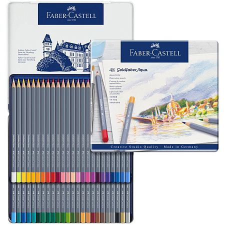 Карандаши акварельные художественные Faber-Castell "Goldfaber Aqua", 48цв., метал. коробка
