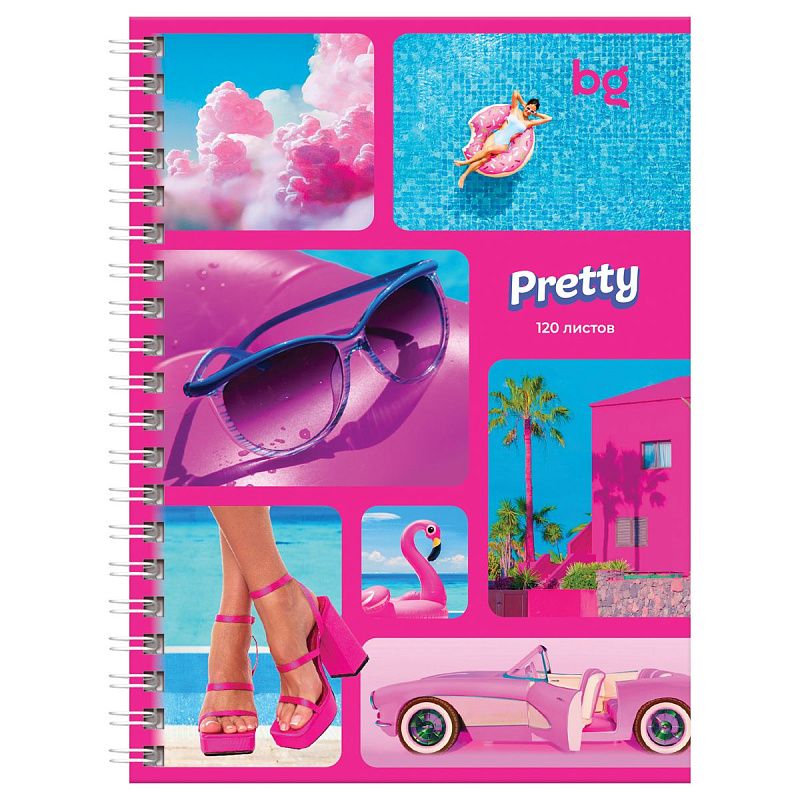 Записная книжка А6 120л., на гребне BG "Стиль Барби", матовая ламинация, выб. лак, твердая обложка