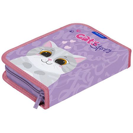 Пенал 1 отделение, 200*140*40 Berlingo "Cute cat", 2 откидные секции, полиэстер 