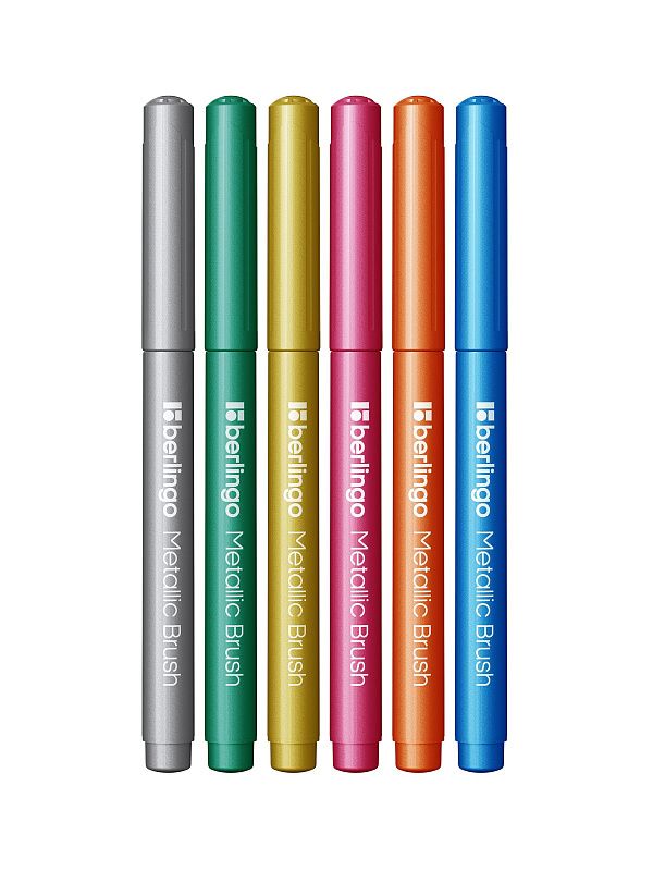 Фломастеры с кистевым пишущим узлом Berlingo "Metallic", 6 цв., смываемые, картон, европодвес