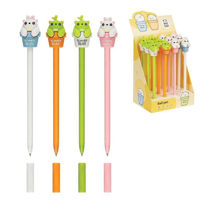 Ручка шариковая MESHU "Flower Bear", синяя, 0,7мм, корпус ассорти, с топпером 