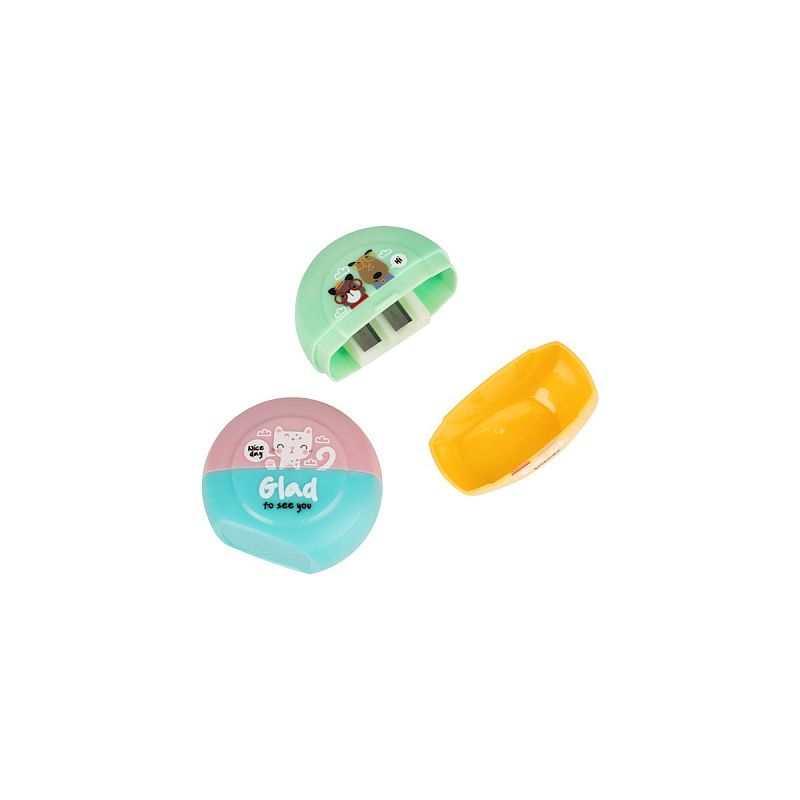 Точилка пластиковая MESHU "Best friends", 2 отверстия, ассорти 